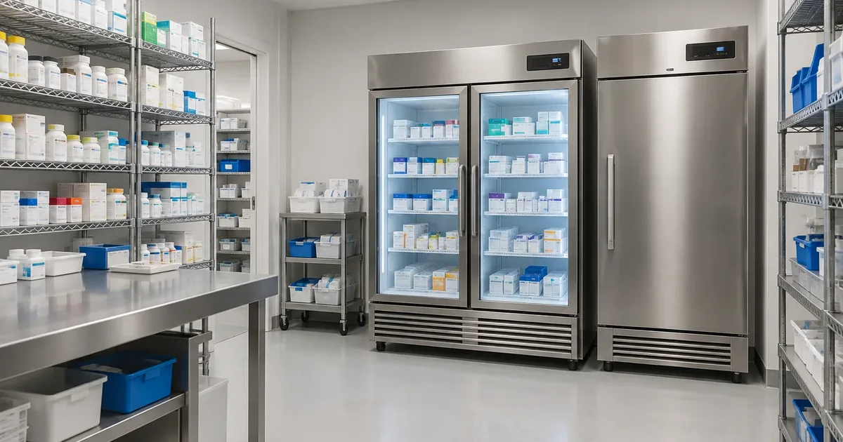 Hospital pharmacy medication refrigerator and freezer relevant to Joint Commission medication storage temperature findings