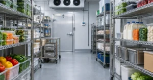 Commercial walk-in cooler with a wireless temperature sensor, illustrating why a sensor and a thermometer can disagree by ten degrees