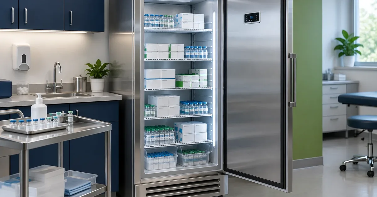 Clinic vaccine refrigerator representing the checklist for choosing a vaccine refrigerator monitoring system for a clinic